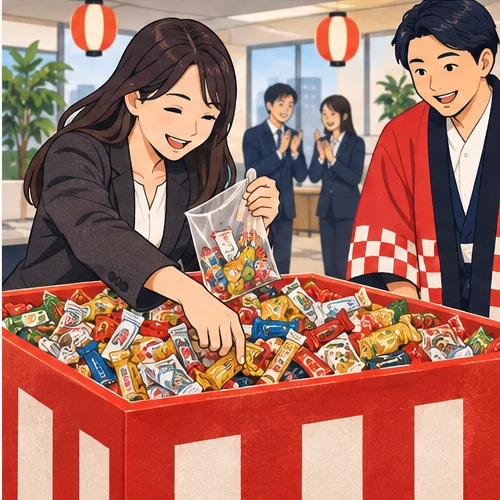 お菓子つかみを楽しむ企業イベント