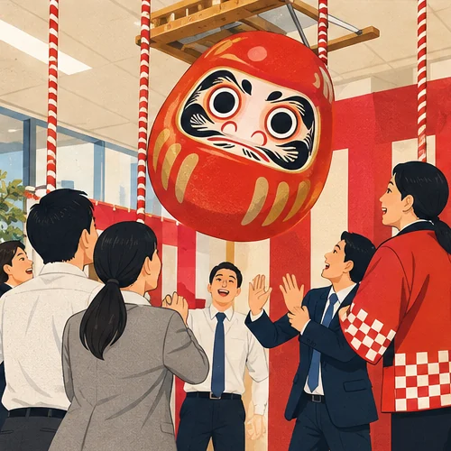 巨大だるま落としを楽しむ企業イベント