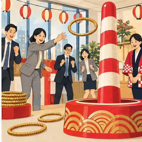 巨大輪投げを楽しむ企業イベント