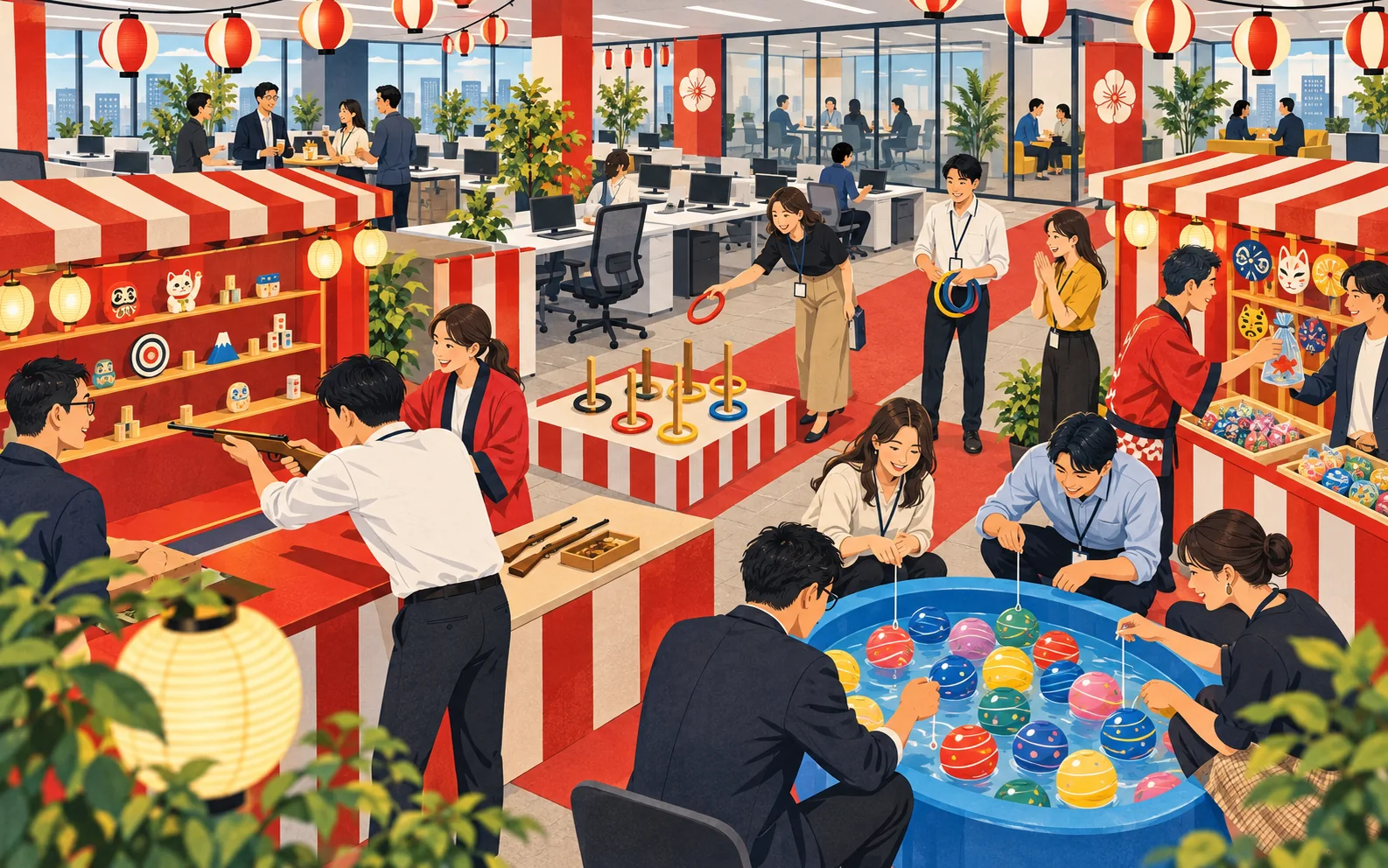 オフィス内に設営された企業向け縁日会場